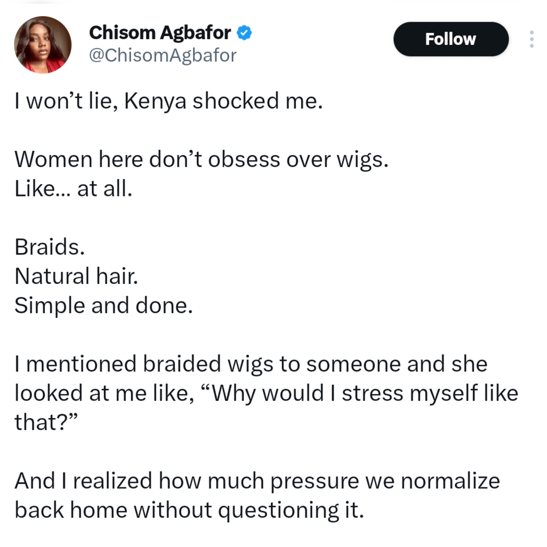 ?Kenya shocked me? ? X user says women there don?t obsess over wigs like Nigerians do